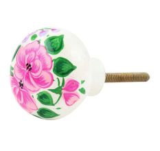 Pink Rose Flower Hand Painted Kashmiri Indian Cabinet Knobs